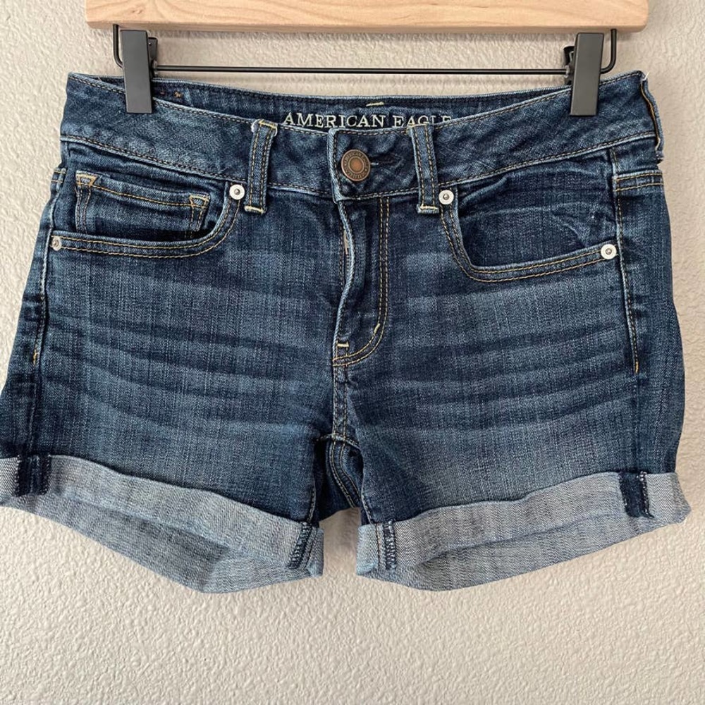 American Eagle Cuffed Dark Wash Womens Cotton Stretch 5 Pocket Shorts 6